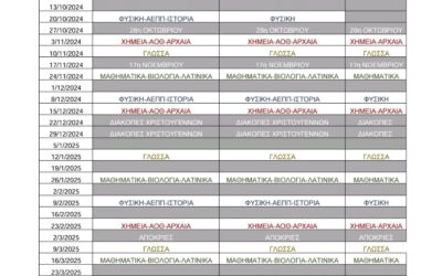 Πρόγραμμα Διαγωνισμάτων 2024-2025